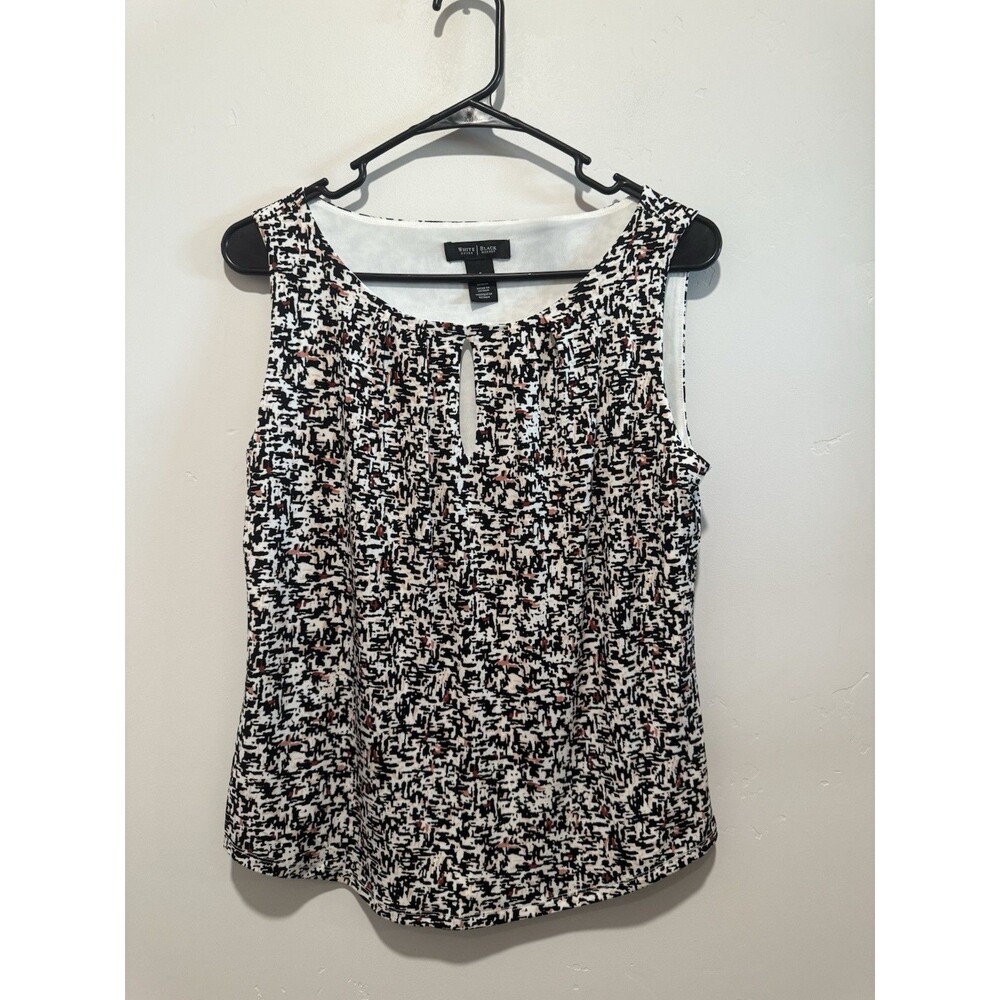 White House Black Market Black and White Printed Sleeveless Blouse